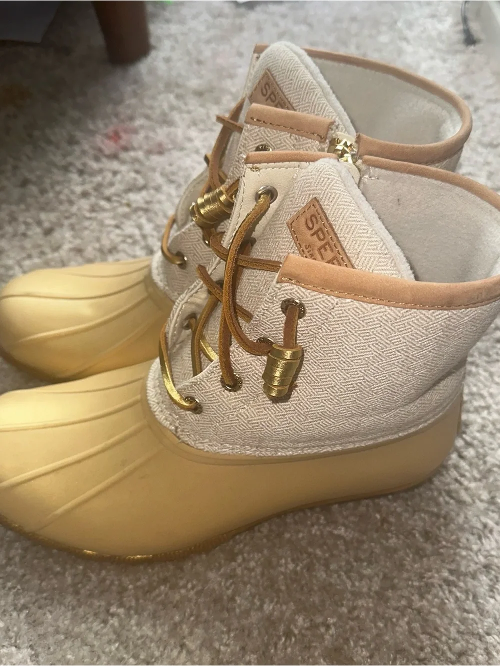 Sperry Metallic Gold and Cream Waterproof Duck Boots
